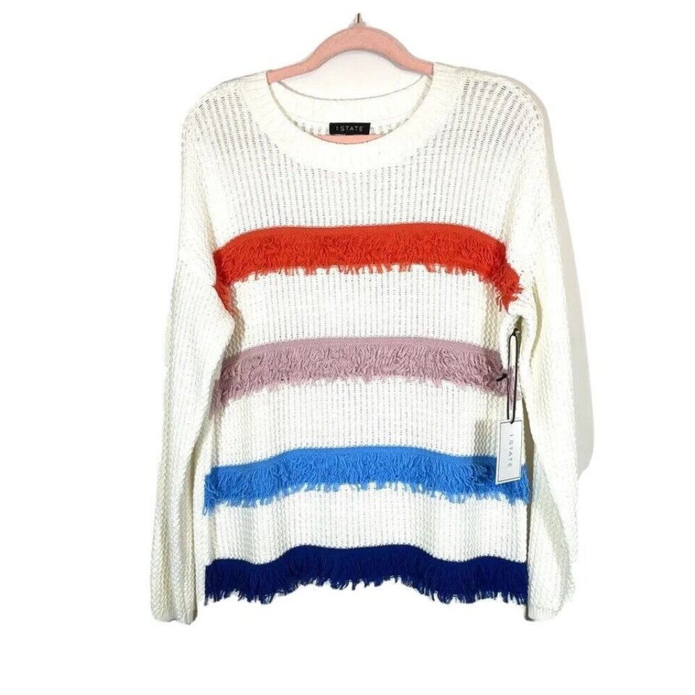 Rainbow Stripe  Sweater M Loop Stitch Women's Knit New 1 State Preppy Beach Sz M